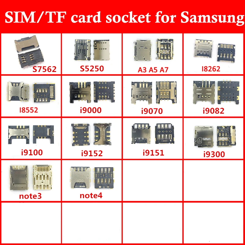 SIM/TF Card Reader connector Holder Socket For Samsung s7562 s5250 a3 5 7 i8262 i8552 i9000 i9082 i9100 i9152 i9151 i9300 note3