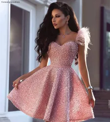 2019 Sexy Pink Cocktail Dress Arabic Dubai Style Knee Length Short Formal Club Wear Homecoming Prom Party Gown Plus Size