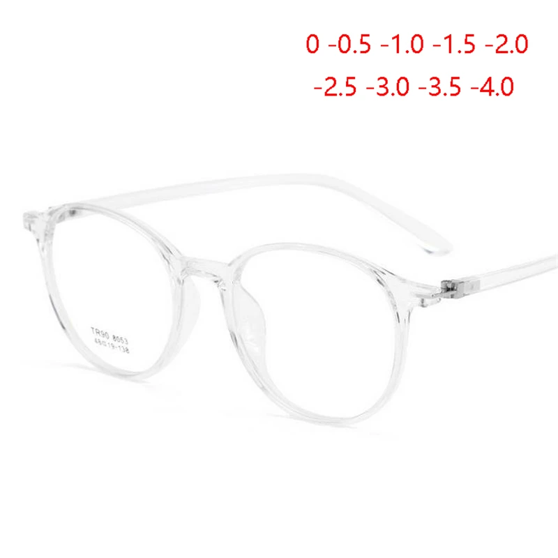 

TR90 Transparent Round Nearsighted Glasses Women 1.56 Aspherical Lens Prescription Spectacle Men Diopter 0 -0.5 -1.0 To -4.0