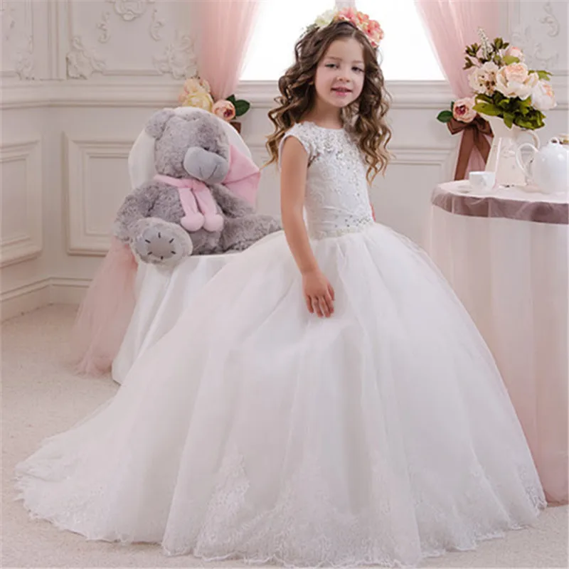 

Flower Girl Dress with Flowers/Ribbons for Girls Tulle Dresses Birthday Party Wedding Ceremonious Kid Girl Clothes Gown for Kids