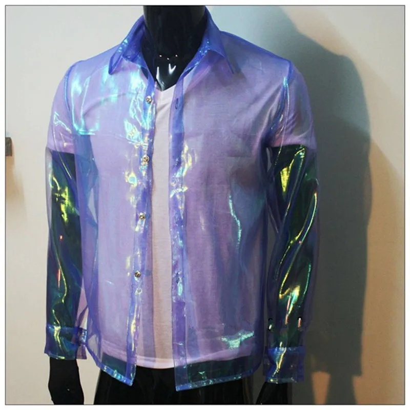 

Classic MJ Michael Jackson This is it Punk Bule transparent shirt Show Performance XXS-XXXL