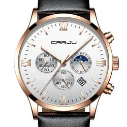 CRRJU Men Big Face Quartz Watch Business stopwatch Leather Belt Watches Luminous Men Retro Sports Watches Relogio Masculino