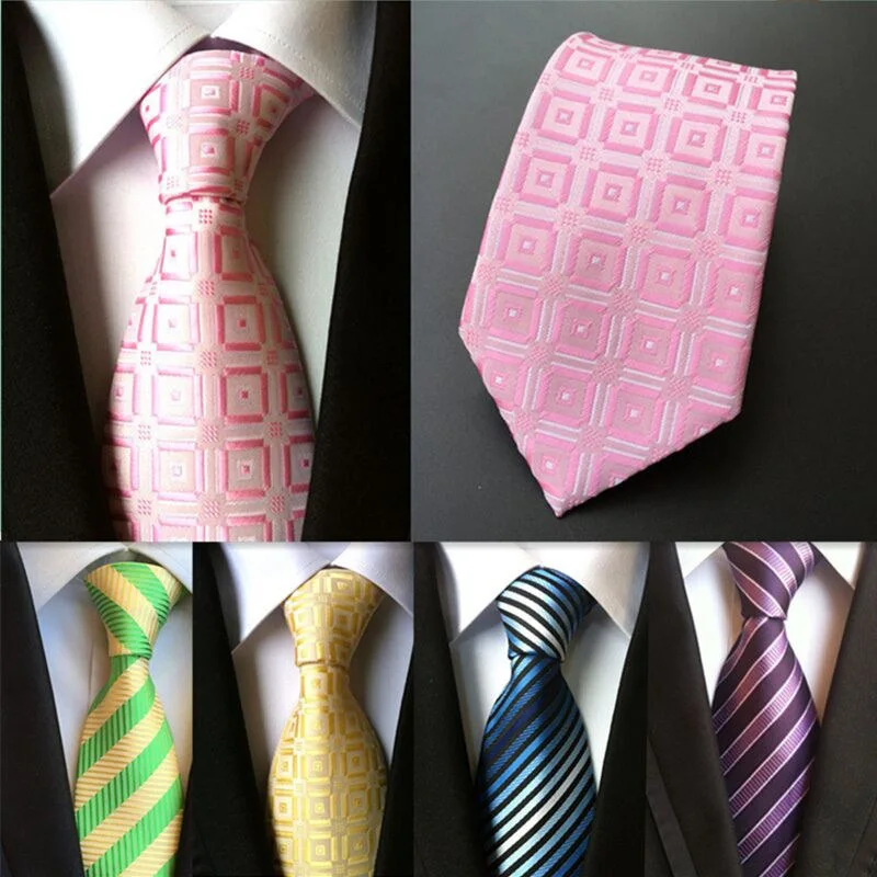 Corbatas de seda 100% para hombre, corbata a cuadros de 8 cm, a rayas, color rosa y dorado, 1 unids/lote