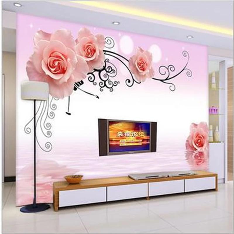 

beibehang Rose reflection PVC wallpaper 3D large bedroom living room sofa TV backdrop mural papel de parede photo wallpaper