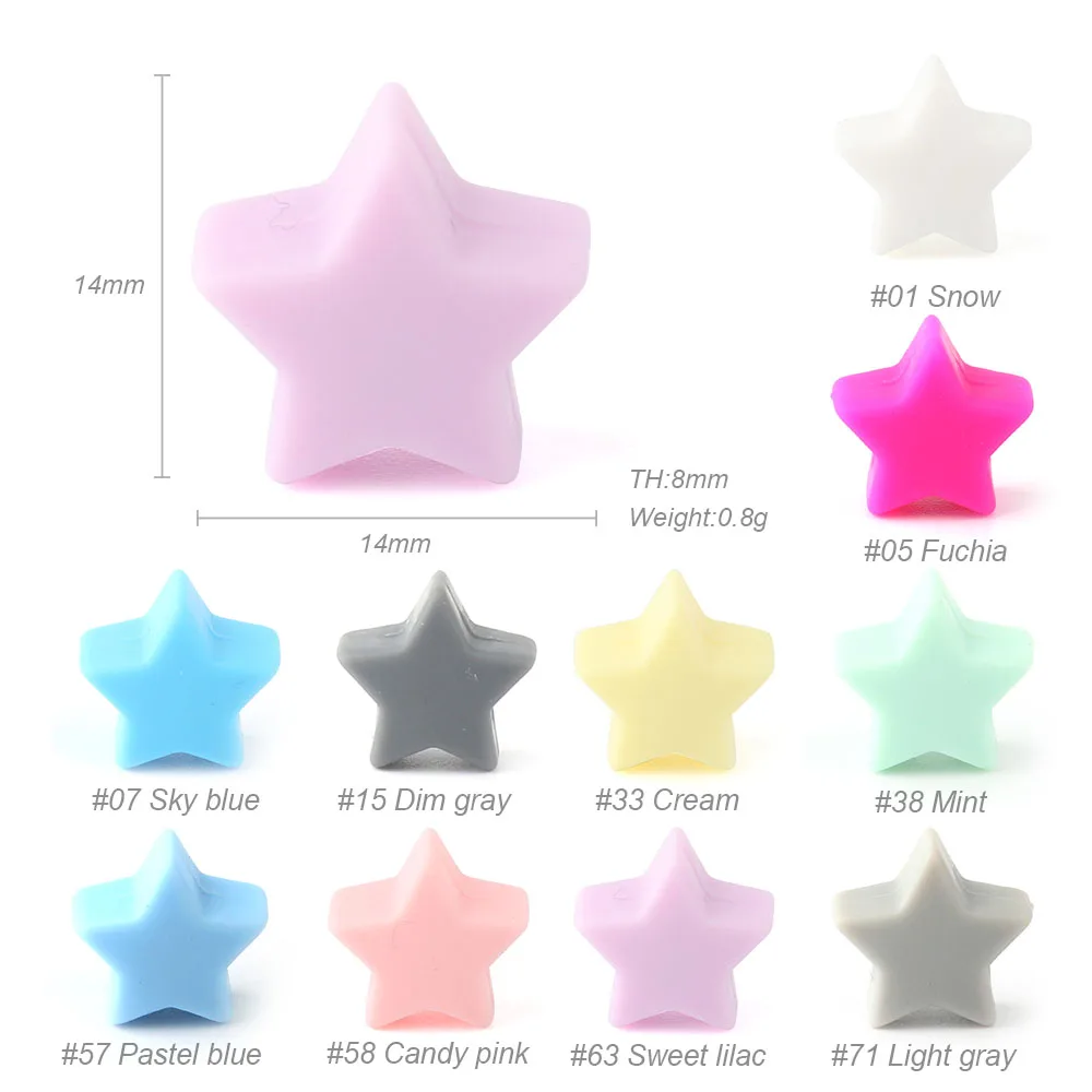 Keep&Grow 10pcs Baby Silicone Beads Colourful star BPA Free Baby Nursing Chewable Teething Beads Pacifier Teether DIY Necklace