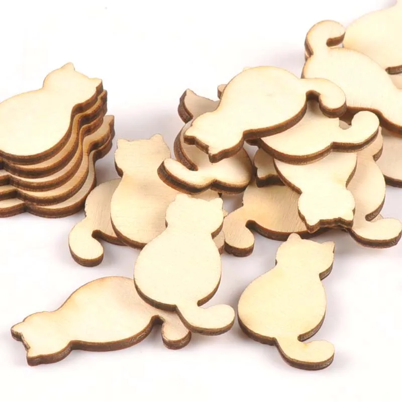 25Pcs Cat Pattern Wooden Crafts Scrapbook DIY For Wood Slices Ornaments Handmade Home Decoration Accessories 23x35mm m0923