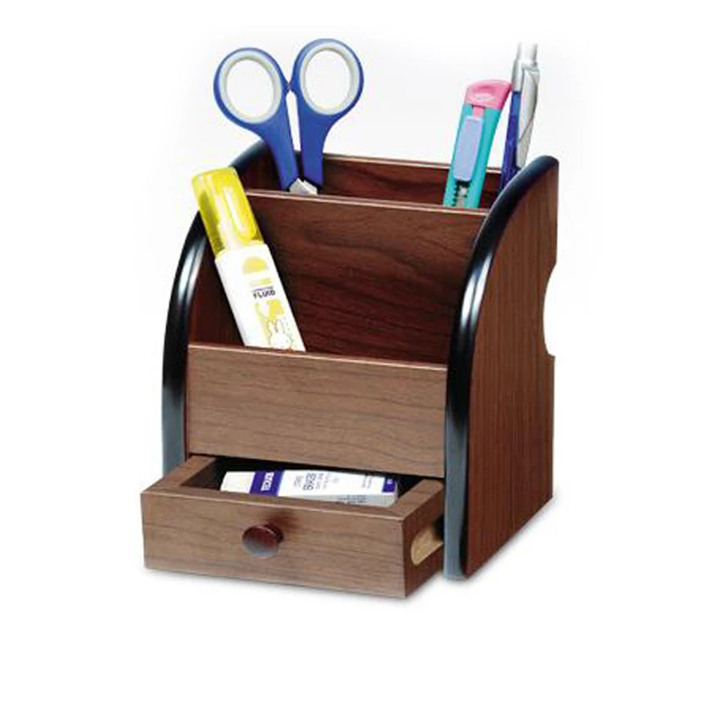 

High Quality Wooden Pen Holder Stationery Holder Pen Pots Desk Organizer Pencil Stands Office Desk Accessories with Small Drawer