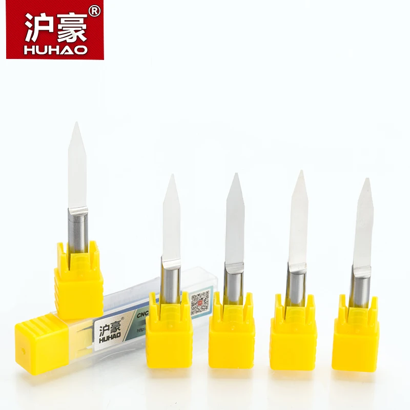 HUHAO 1pc 6mm Flat Bottom Engraving Bits 49mm Lengthened CNC Router Tools V Carbide Carving Cutters Degree 20 30