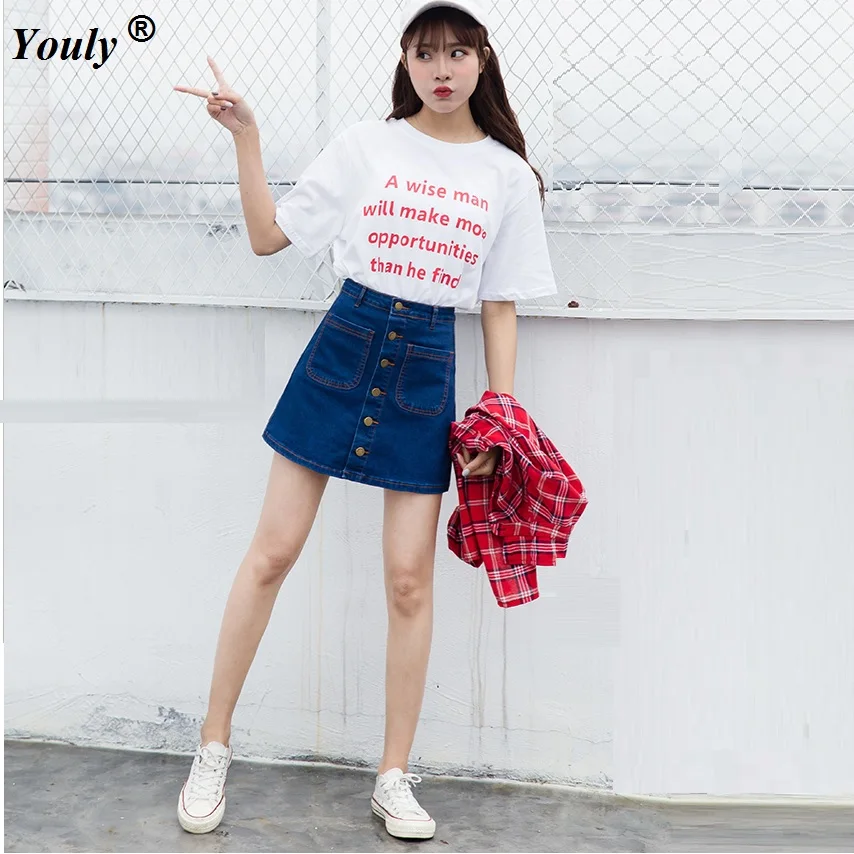 Fashion summer Slim Denim skirts women Vintage High Waist Buttons Slim Sexy Pencil skirts ladies Elegant cowboy short skirts