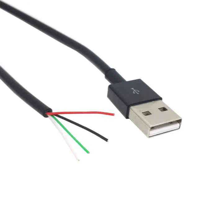 USB 2.0 نوع ذكر إلى 4 أسلاك كابل مفتوح DIY بها بنفسك OEM أبيض وأسود اللون 80 سنتيمتر