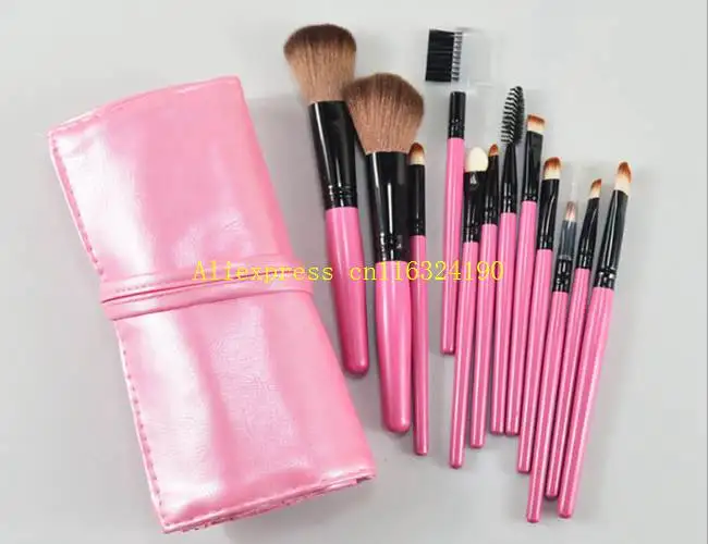 100sets/lot Fast Shipping 12pcs Make Up Brush Set with Leather Pouch Professional Cosmetic Beauty Makeup Brushes & Tools