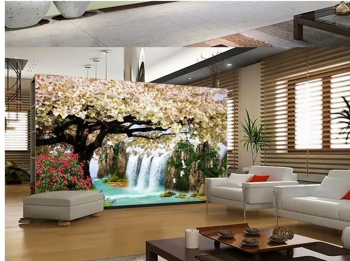 3d customized wallpaper bathroom 3d wallpaper waterfall Cherry blossoms Background wall photo 3d wallpaper