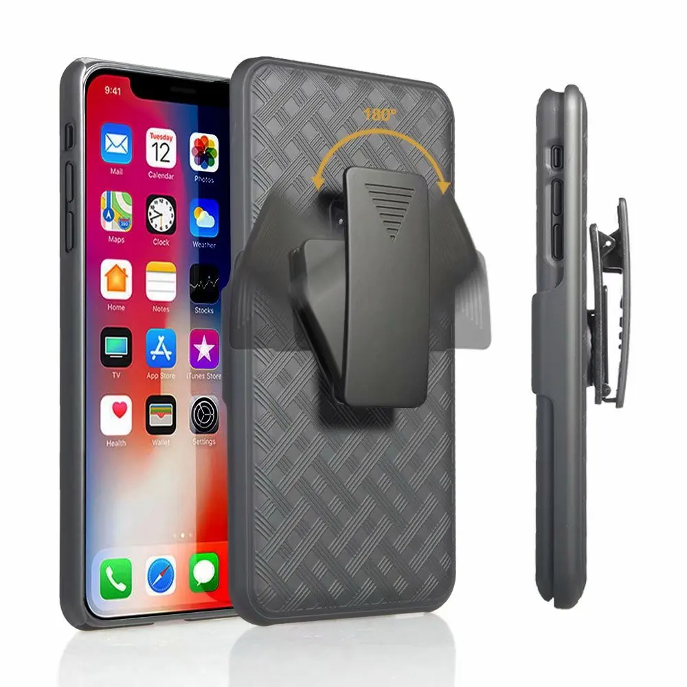 Woven 2 in 1 Hybrid Hard Shell Holster Combo Case With Kickstand & Belt Clip For iPhone XR 6.1\