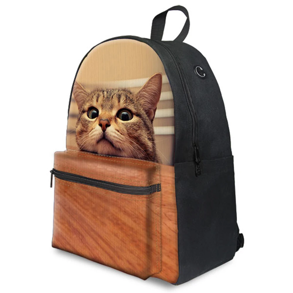 3D cute cat prints 15inch backpack back to school bag canvas backpack for teenage girls daily and school use