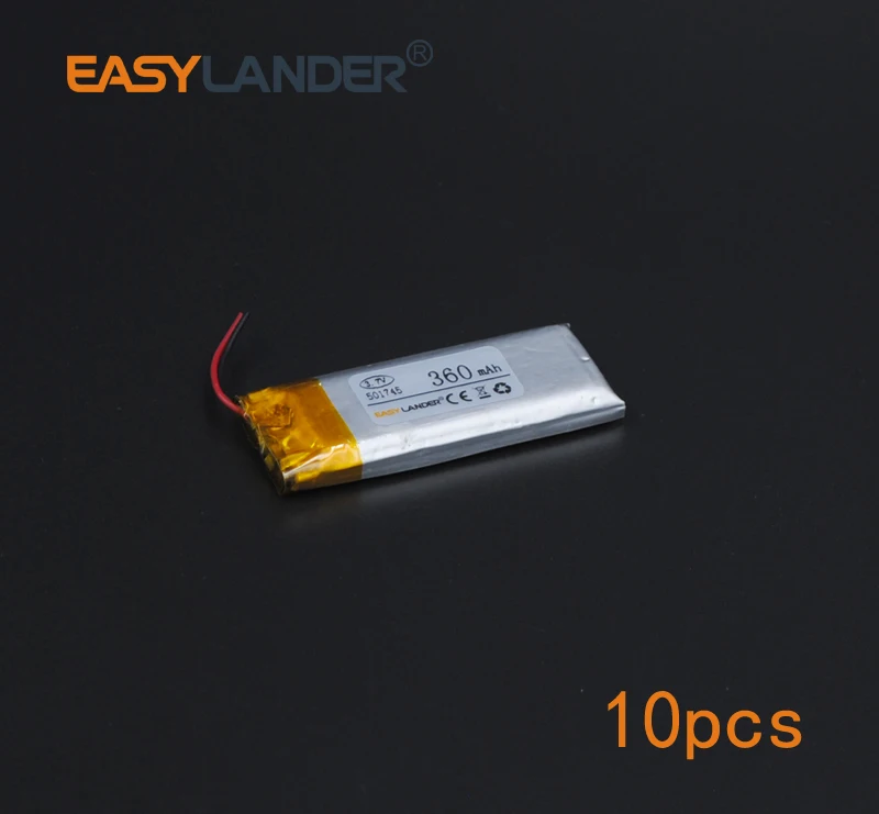 10pcs/Lot 3.7V 360mAh 501745 Rechargeable Lithium Li-ion Polymer Battery 051745