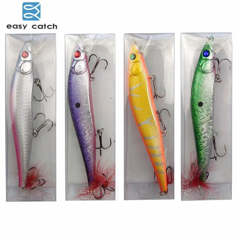 

Easy Catch 8pcs 14cm Plastic Hard Fishing Lures Flasher Feather Minnow Artificial Fishing Wobblers Lures With 3 Treble Hooks