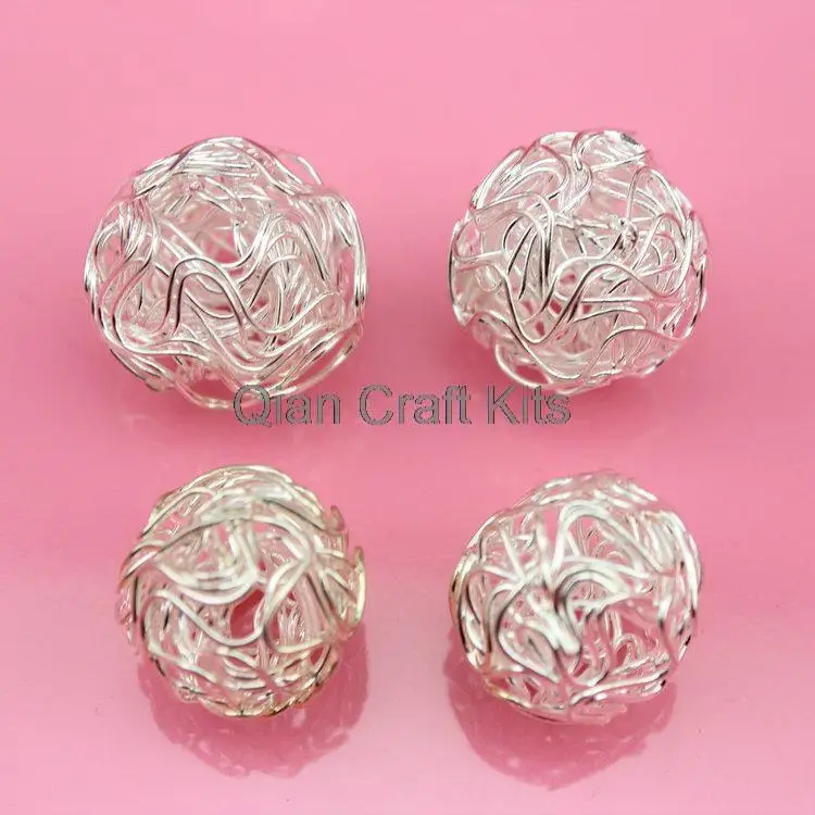 200pcs Silver Plated Hollow Twist Ball Wire Beads 16mm-20mm mix lead and nickle free