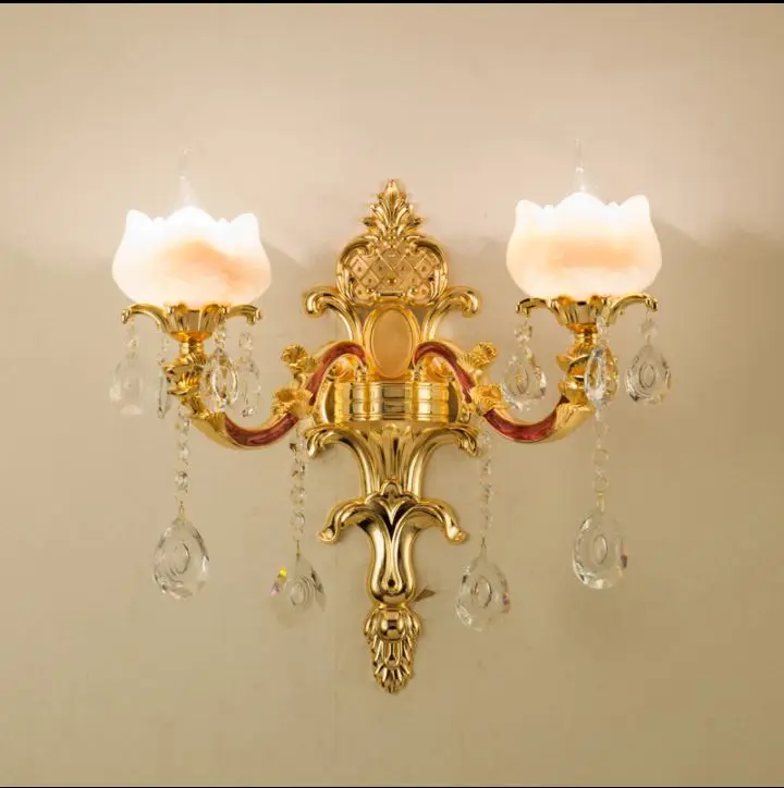 

European wall lamp living room TV background wall bedroom bedside lamp aisle atmosphere luxury crystal jade gold