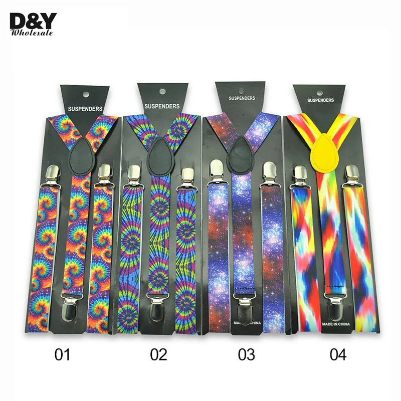 Khusus 7 Colorful 3D Langit Bintang Warna Suspender Kawat Gigi 1 Inci Lebar Y Back Adjustable Suspender Kawat Gigi Pria Tirantes hombre