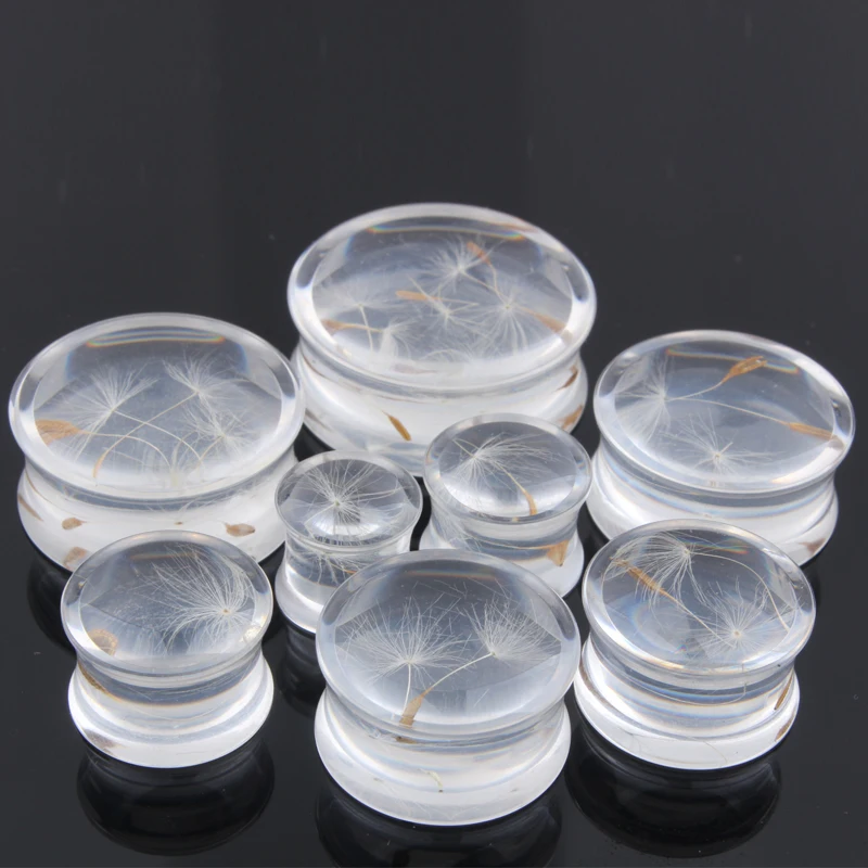 2pcs Transparent Dandelion Flower Acrylic Ear Plugs Ear Gauge for Women Men Flesh Ear Plugs and Tunnels Piercing Oreja 10mm-25mm