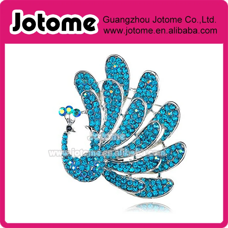 

3 inch Beautiful Stunning Blue Crystal Rhinestone Feathered Peacock Bird Pin Brooch