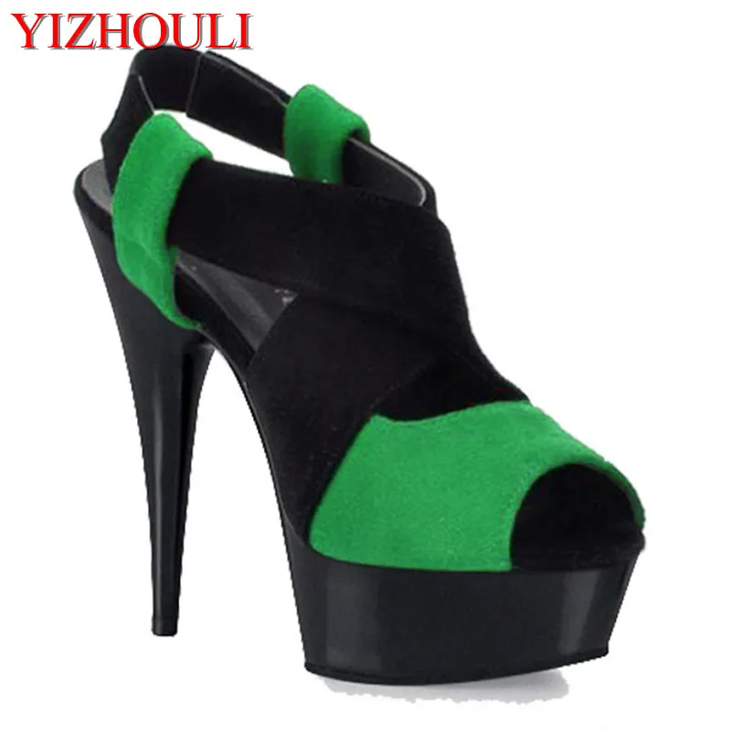 6 inch color block performance shoes 15 cm high heel platform shoes, sexy pop color matching sandals