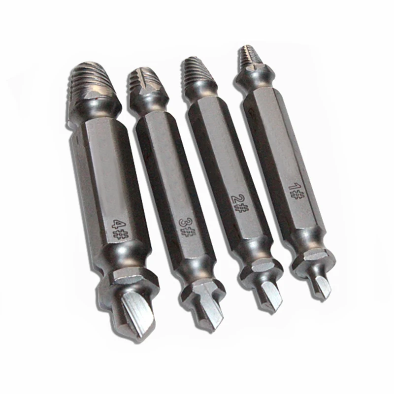 4pcs double side screw extractor hss steel speed out damaged screw extractor drill bits set Remove guide set broken bolt stud