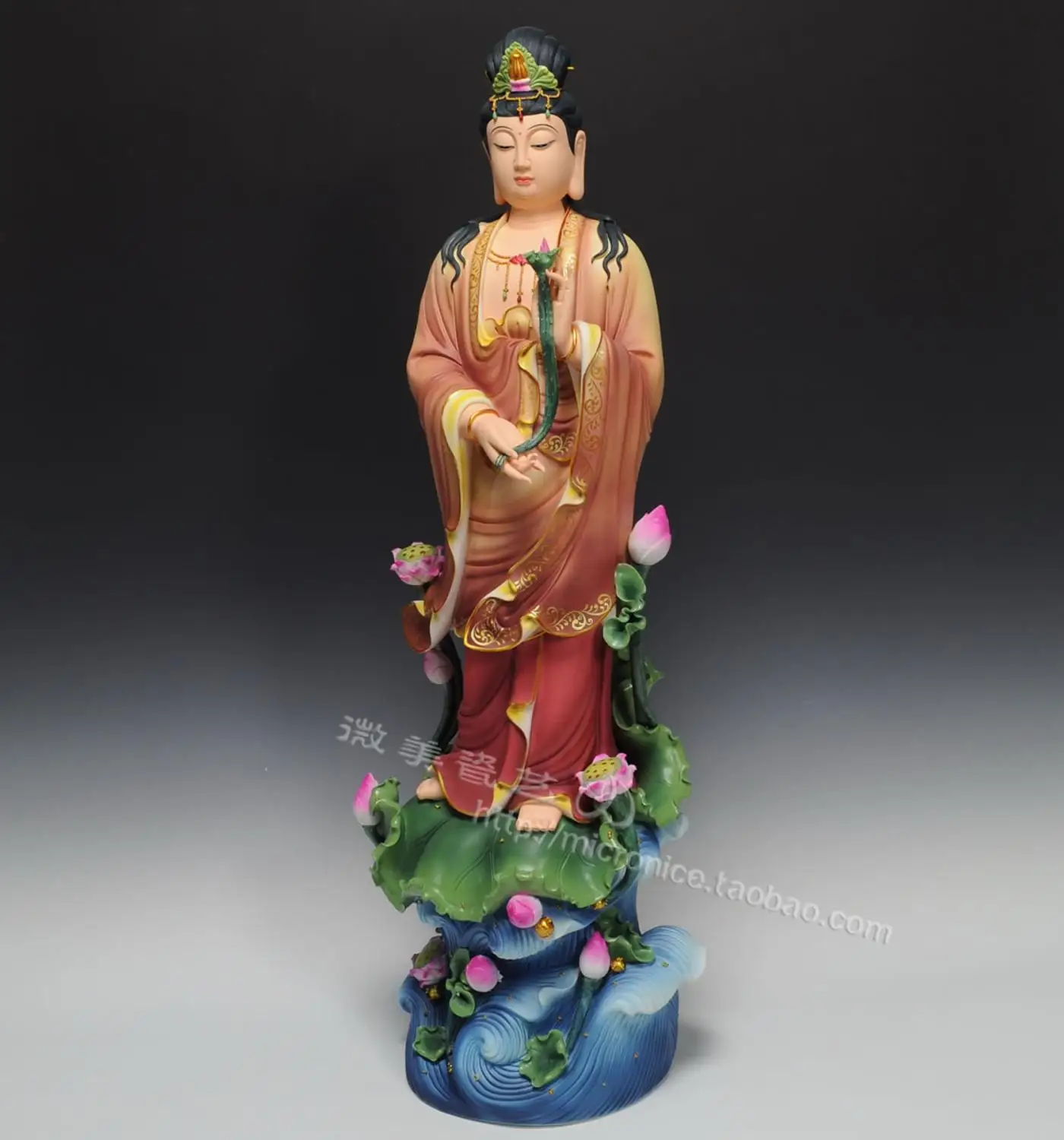 32 inches deep color nine lotus Sam west of mahasthamaprapta Dehua porcelain Buddha Buddhist supplies ceramic ornaments