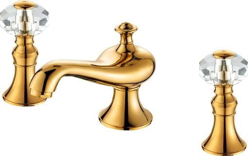 Free ship Gold PVD 8 inch widespread bathroom Lavatory Sink faucet Crystal handles tap