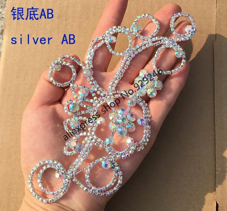 free shipping 1pc/lot delicate big flower AB crystal rhinestone gold applique for hairdress bags garment costume embellishments