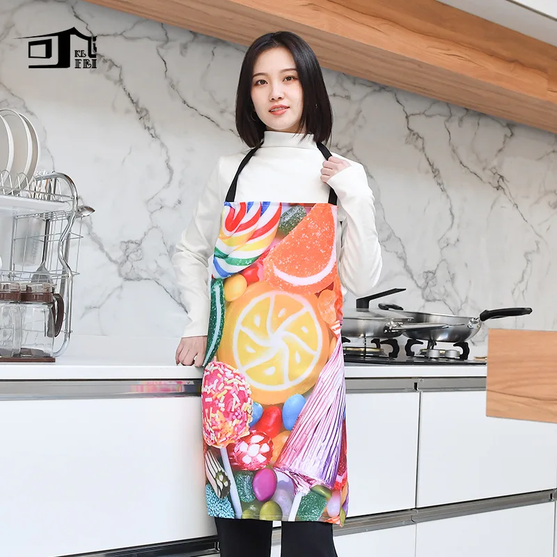 KEFEI for Women Lady Patent Fabric Candy digital printing Colorful Waterproof Kitchen Apron for Men