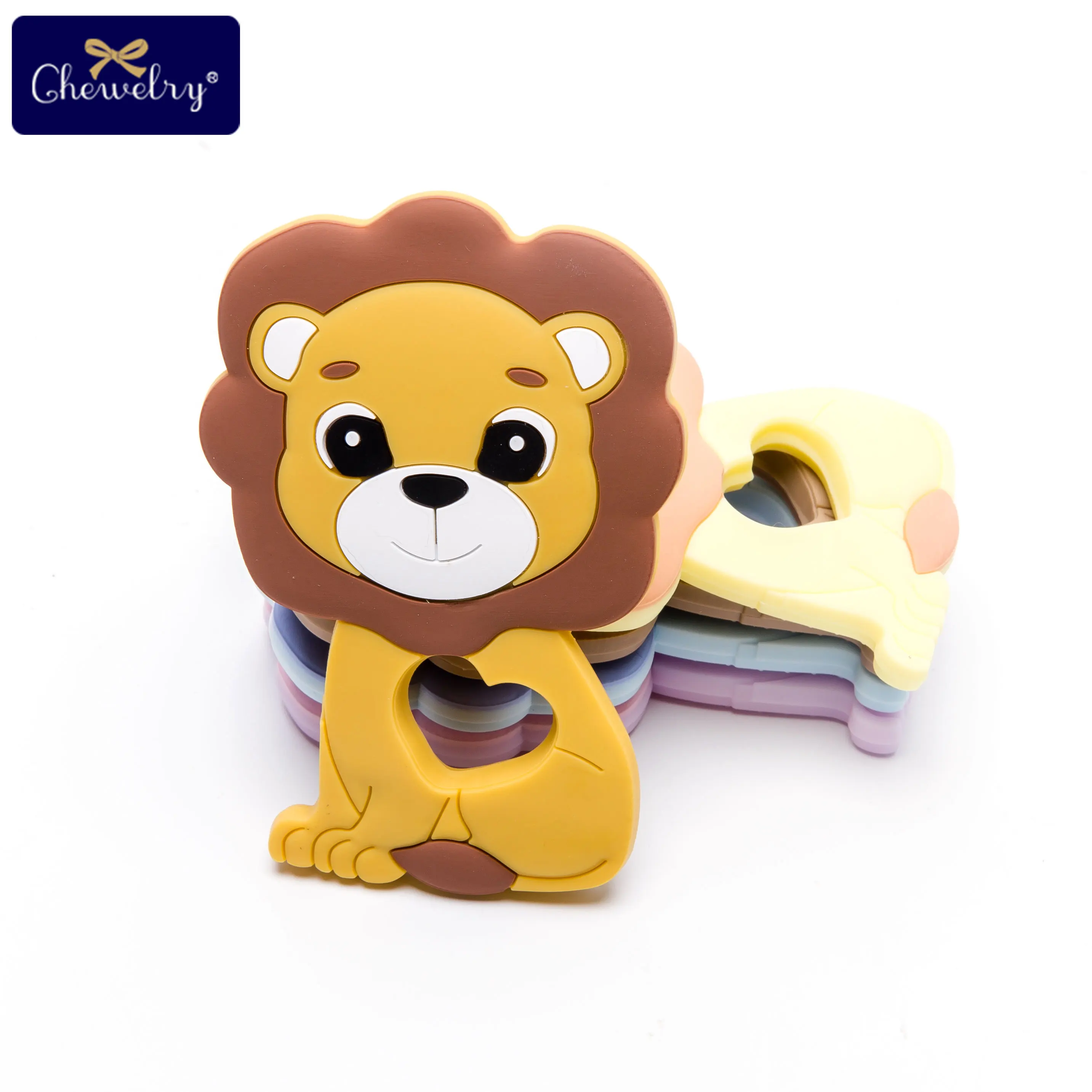 5pc Baby Silicone Teether Lion Pendant Food Grade Perle Silicone Beads Teething Silicone Rodents Chewable Children'S Goods Toys