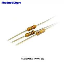 Resistencia 1K Ohm, 1/4W, 5%, DIP (TH) (paquete de 100 unidades)