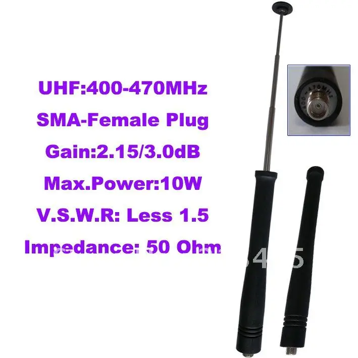 

Promtion UHF:400-470MHz SMA-Female Telescopic Antenna for Portable Two-way Radio(SMA-Female Connector)