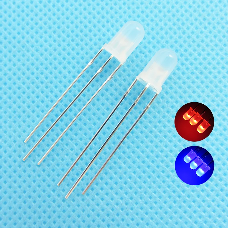 10pcs/lot F5 5mm LED Bi-Color Diffused Common Anode Round Light Emitting Diode Dual Red Blue Foggy Two Plug-in Practice DIY Kit