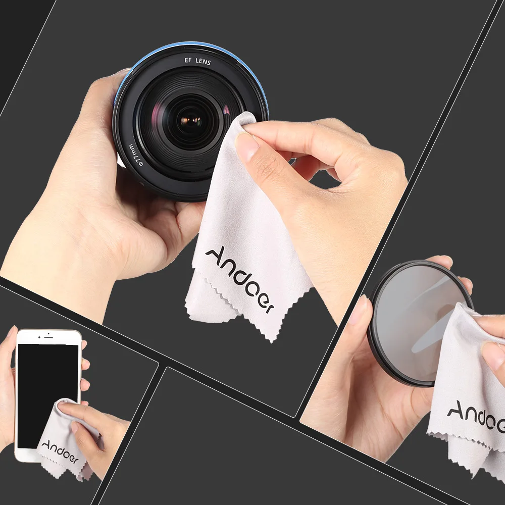 Andoer 49mm Lens Filter Kit UV+CPL+FLD+ND with Carry Pouch / Lens Cap / Lens Holder / Tulip & Rubber Lens Hoods / Cleaning Cloth