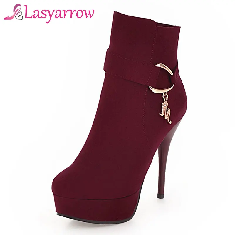 Lasyarrow Stiletto Sexy boots Thin High Heels Ankle Boots Round Toe Platform Ladies Botas Mujer Women's Autumn Winter Boots F288