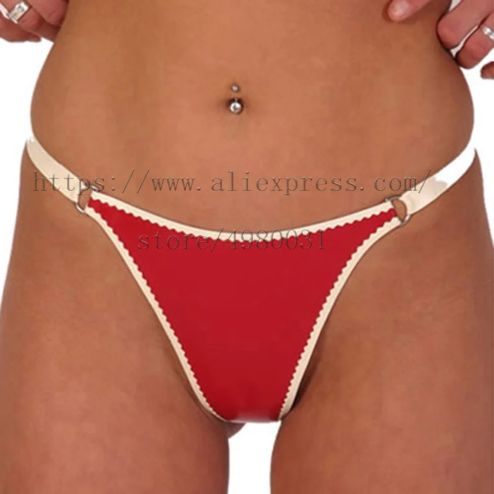 

Sexy 100% handmade latex briefs women's latex T-back in red with white trim colors