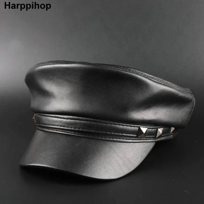 2021 Real Leather Spring Sheepskin Hats Genuine Leather Casual Thermal Men Military Hat Short Brim Cadet Adult Cap Women