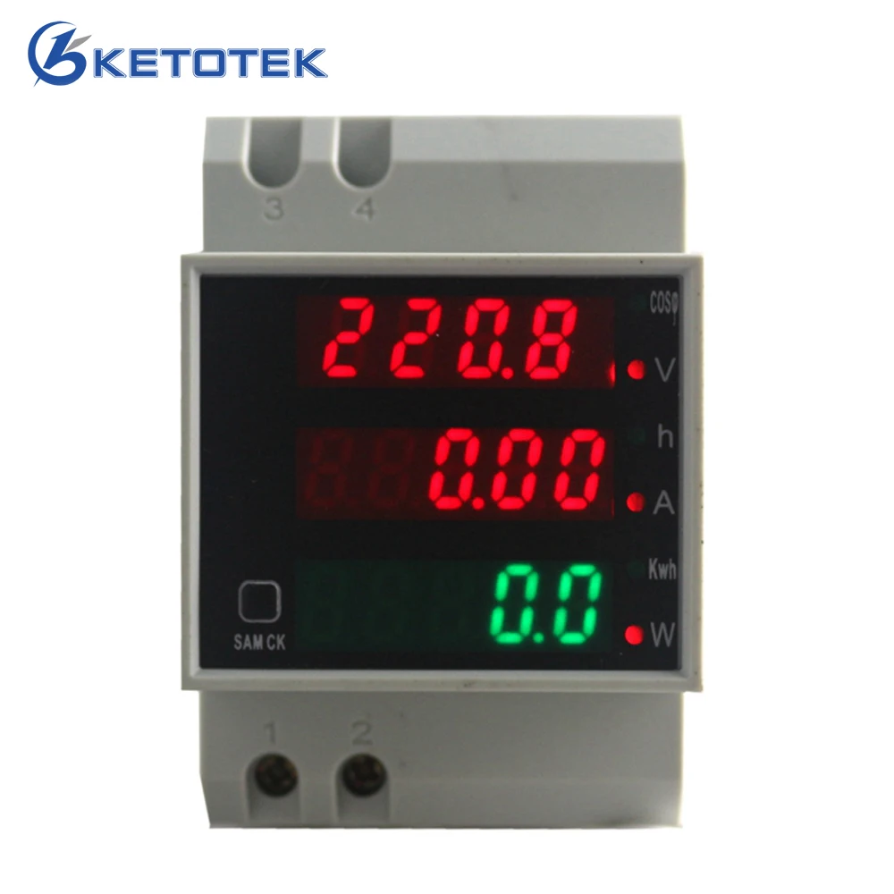 Din rail LED voltage ampere active power power factor time Energy voltage current meter AC 220V 380V 0-100.0A ammeter voltmeter