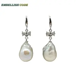 hot sale special Bow cross anchor baroque pearl flame ball stely hook dangle earring white natural pearls 925 silver big zircon