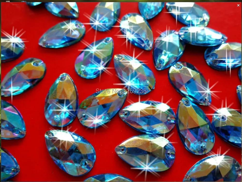 משלוח חינם אור כחול AB צבע לתפור על אקריליק קריסטל חרוזים חן יד תפירה Rhinestonem 11*18mm 150pcs