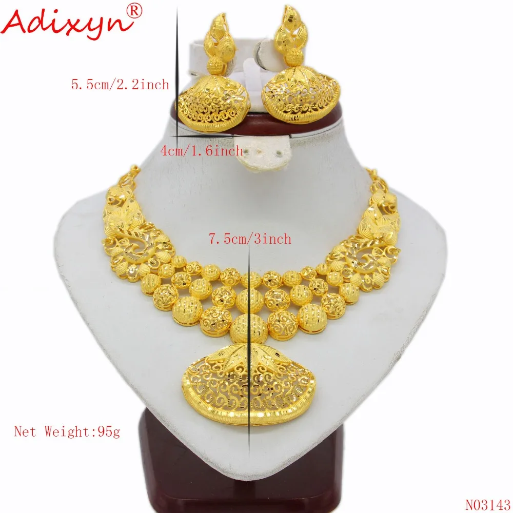 Adixyn Ethnic India Necklace Earrings Set Jewelry Women Girls Gold Color Arab/Ethiopian/African Wedding Accessories N03143