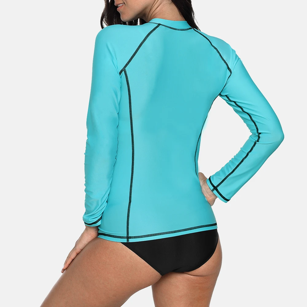 Attracko kobiety z długim rękawem Zipper Rashguard strój kąpielowy jednolity kolor stroje kąpielowe Surfing Top Running koszule rowerowe wysypka