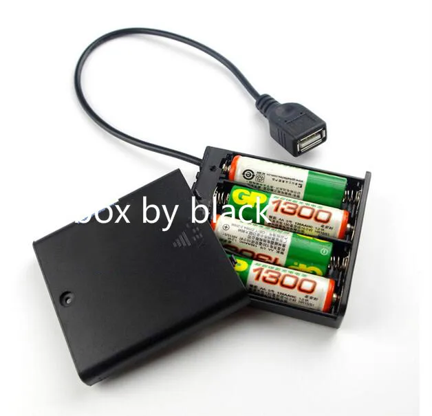 500pcs/lot USB 4AA 4 AA Battery Holder Case Box with Switch USB cable Wholesale