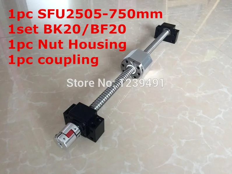 

SFU2505-750mm Ballscrew with Ballnut + BK20/ BF20 Support + 2505 Nut Housing + 17mm* 14mm Coupling CNC parts