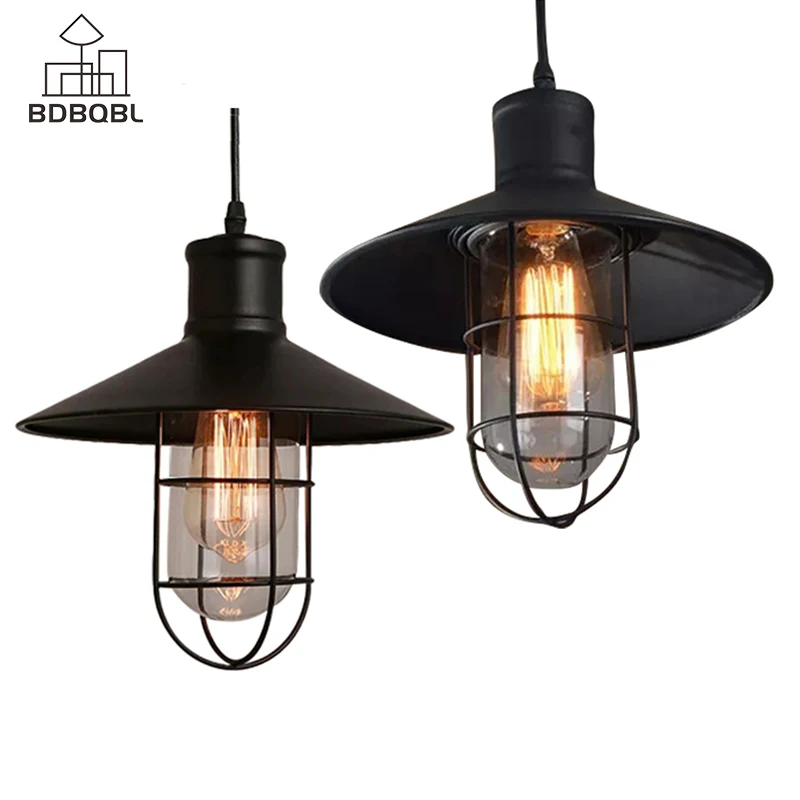 

BDBQBL Retro Metal Pendant Lights Industrial Decor Iron Wire Cage Hanging Lamp 90-260V E27 Hanglamp for Bedroom Dining Room