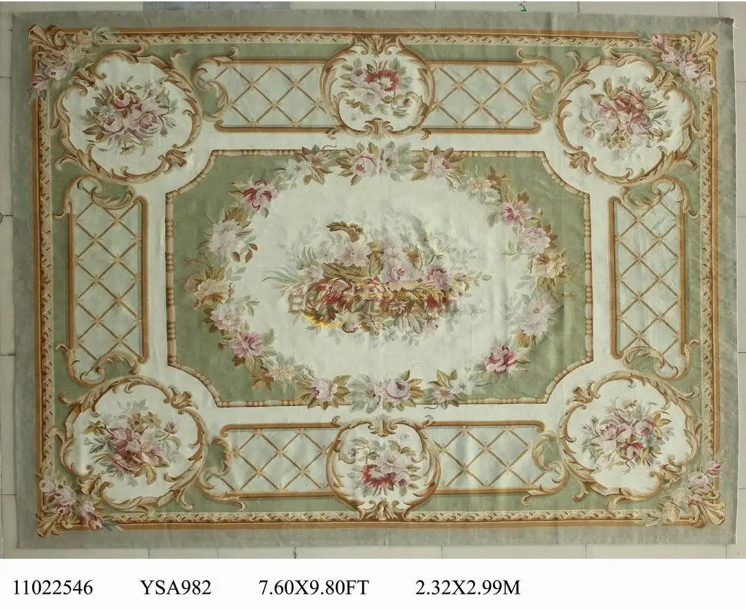 Wool Rug Carpet Antique French Hand Woven Beautiful Flowers Aubusson Carpet Antique French Wool 19th Century Aubusson Carpet