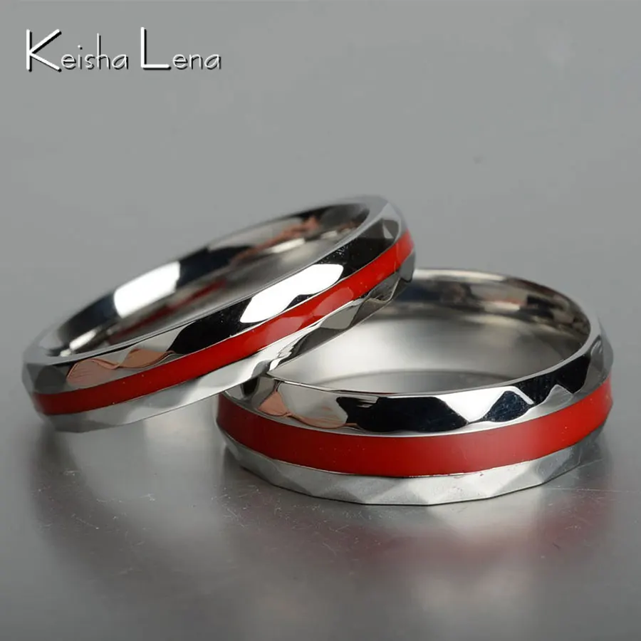 Keisha Lena Hot Sale 316L Stainless Steel Red Line Firefighter Rings For Men Women  Lover's Couple Ring Engagement Gift