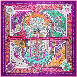 POBING Silk Scarf Women Square Scarf Big Neckerchief Palace Garden Foulard Woman Scarves Silk Scarf Hijab Lady Accessory